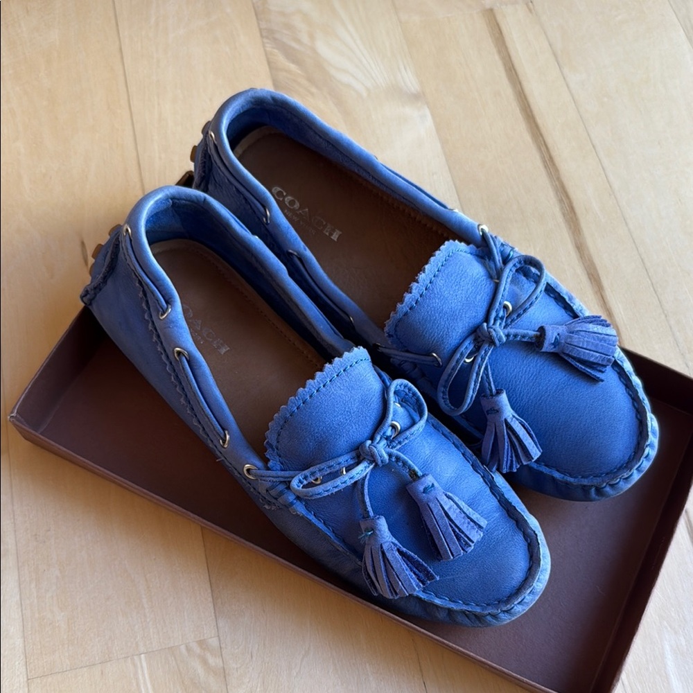 Coach Women's Blue Moccasins with Tassels